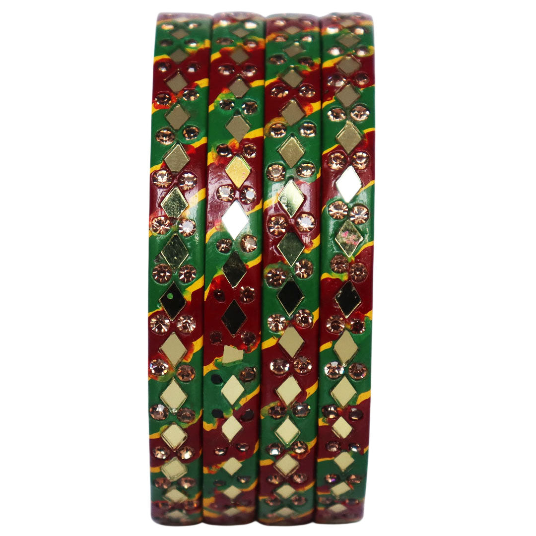 Traditional Rajasthani Leheriya Lac Bangles for Women | Handmade Mirror Work & Rhinestone Bangles by TAJ BRIDAL STORE