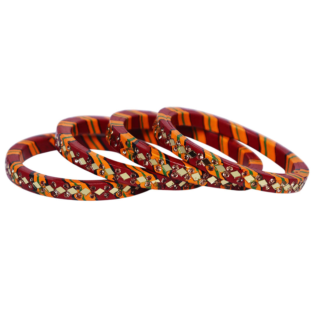 Traditional Rajasthani Leheriya Lac Bangles for Women | Handmade Mirror Work & Rhinestone Bangles by TAJ BRIDAL STORE