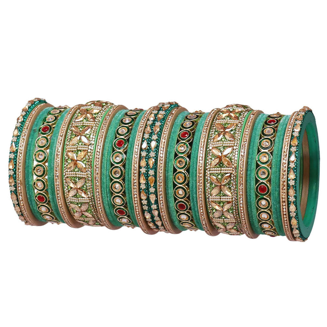 Rajasthani Wedding Chura with Kundan Beads & Velvet Bangles