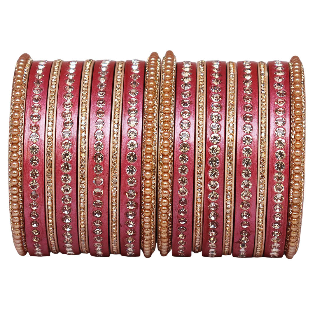 Rajasthani Lac Bangles Set with Rhinestone & Synthetic Beads Work