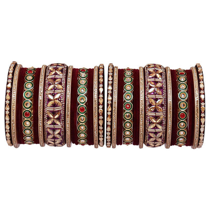Rajasthani Wedding Chura with Kundan Beads & Velvet Bangles