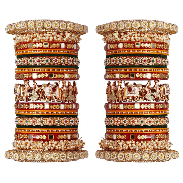 Royal Rajwadi Wedding Bangles Set with Elephant and Bridal Couple Motifs