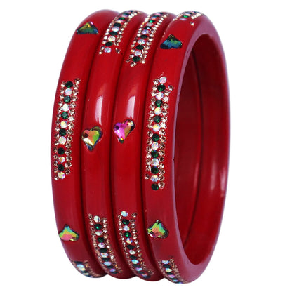 Rajasthani Lac Bangles with Heart Shape Kundan & Rhinestones