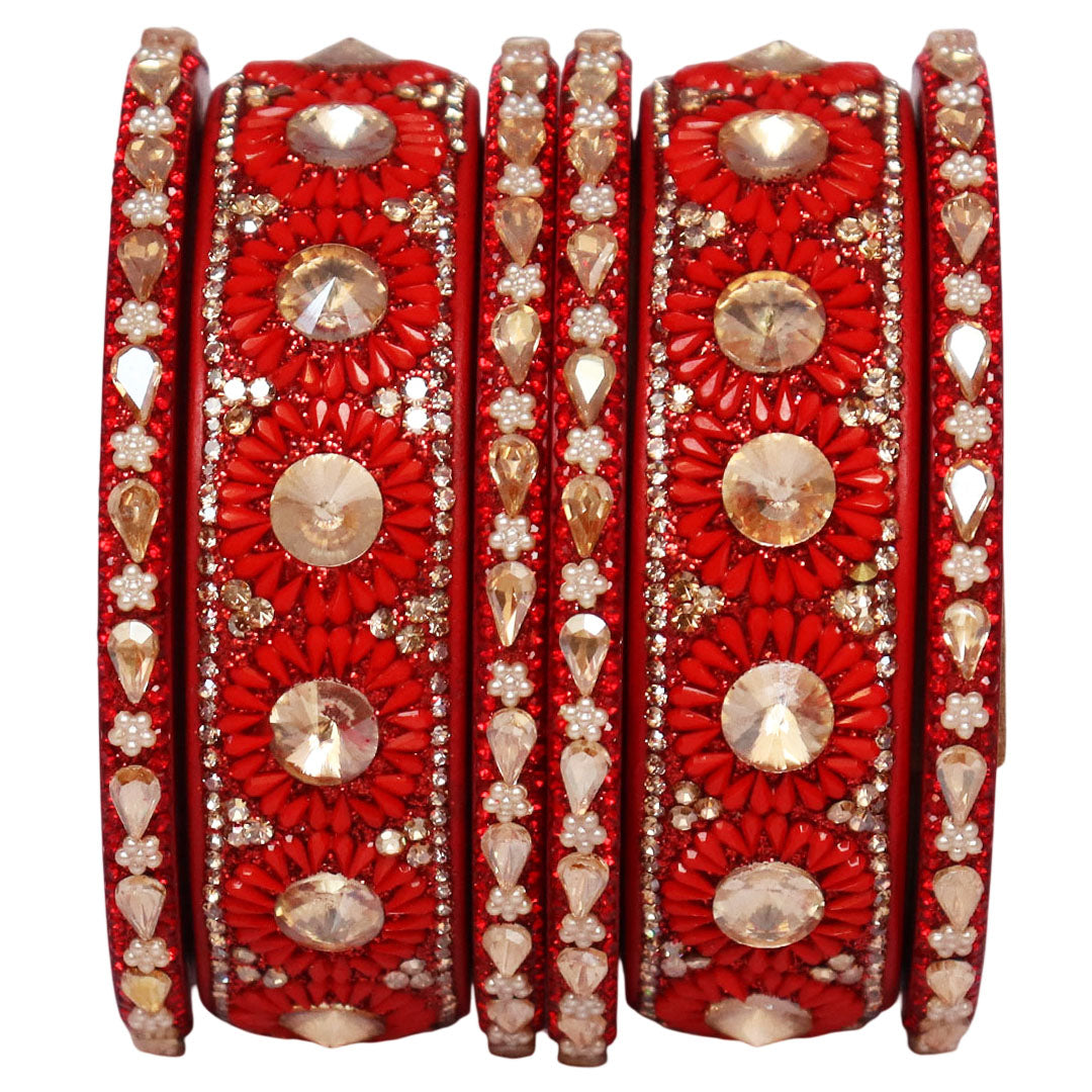 Beautiful Lac Bangles Set with Floral Stone Design for Brides