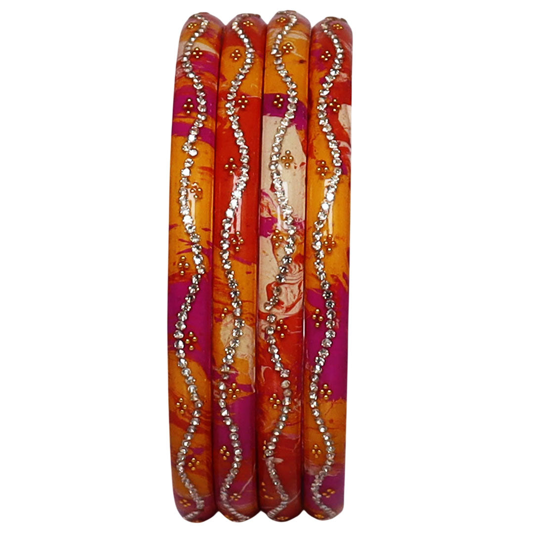 Handcrafted Rajasthani Pure Lac Bangles for Women Premium Glossy Ethnic Bangles with Rhinestone Wave Pattern