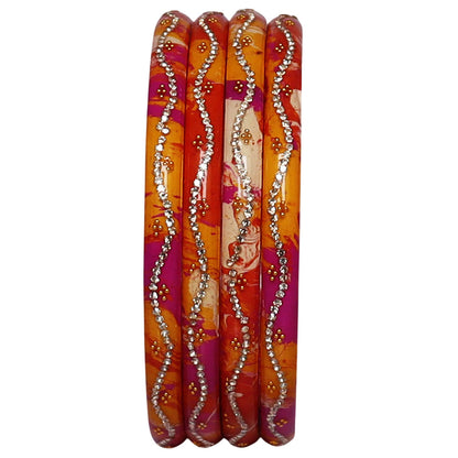 Handcrafted Rajasthani Pure Lac Bangles for Women Premium Glossy Ethnic Bangles with Rhinestone Wave Pattern