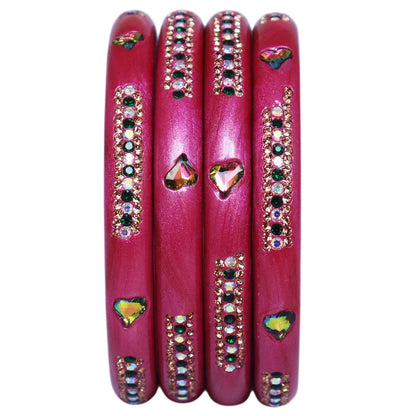 Rajasthani Lac Bangles with Heart Shape Kundan & Rhinestones