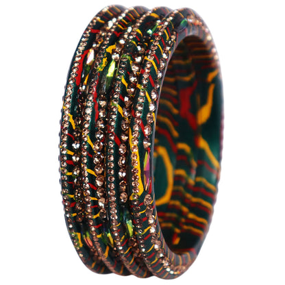 Lehariya Lac Bangles for Women | Traditional Rajasthani Rhinestone Bangles | Glossy Festival & Wedding Bangles By TAJ BRIDAL STORE