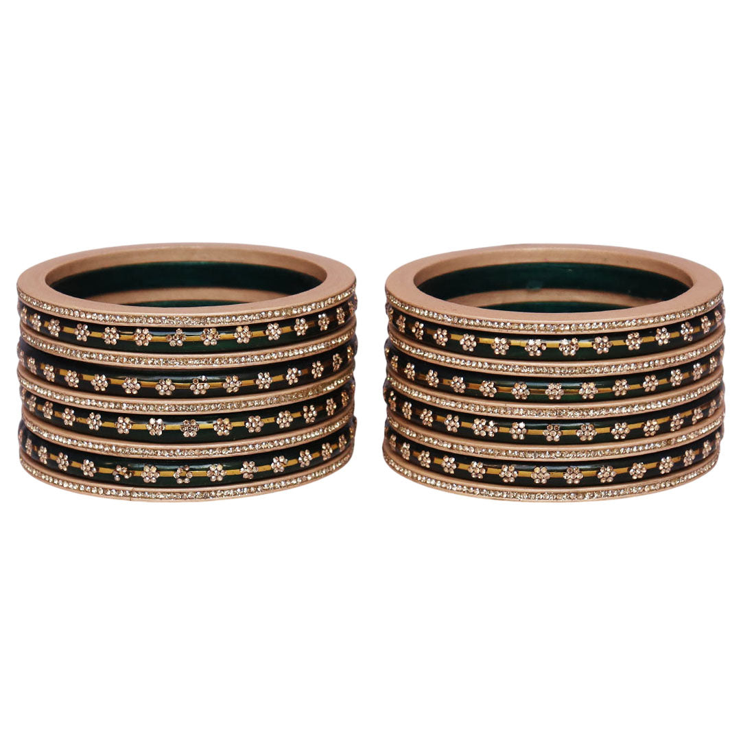 Bridal Rajasthani Lac Bangles Set with Floral Stone Work