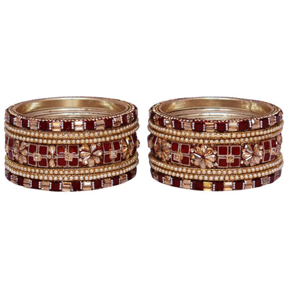 Designer Metal Short Bangles for Wedding with Kundan & Pearl Work