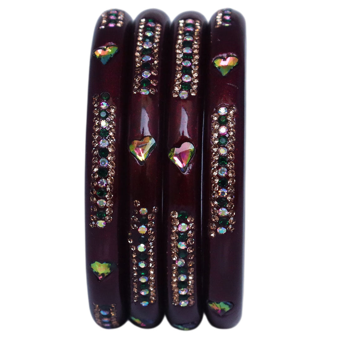 Rajasthani Lac Bangles with Heart Shape Kundan & Rhinestones
