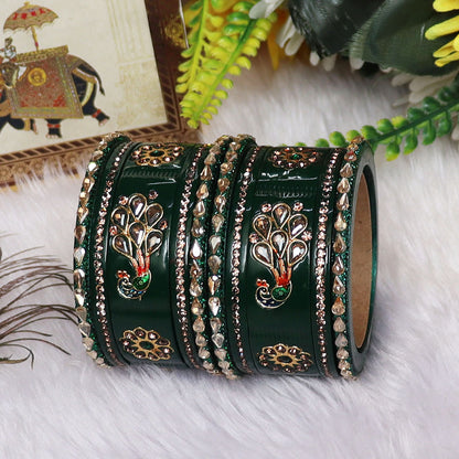 Pure Lac Short Chura Set With Latest Kundan & Peacock Design