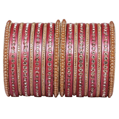 Rajasthani Lac Bangles Set with Rhinestone & Synthetic Beads Work