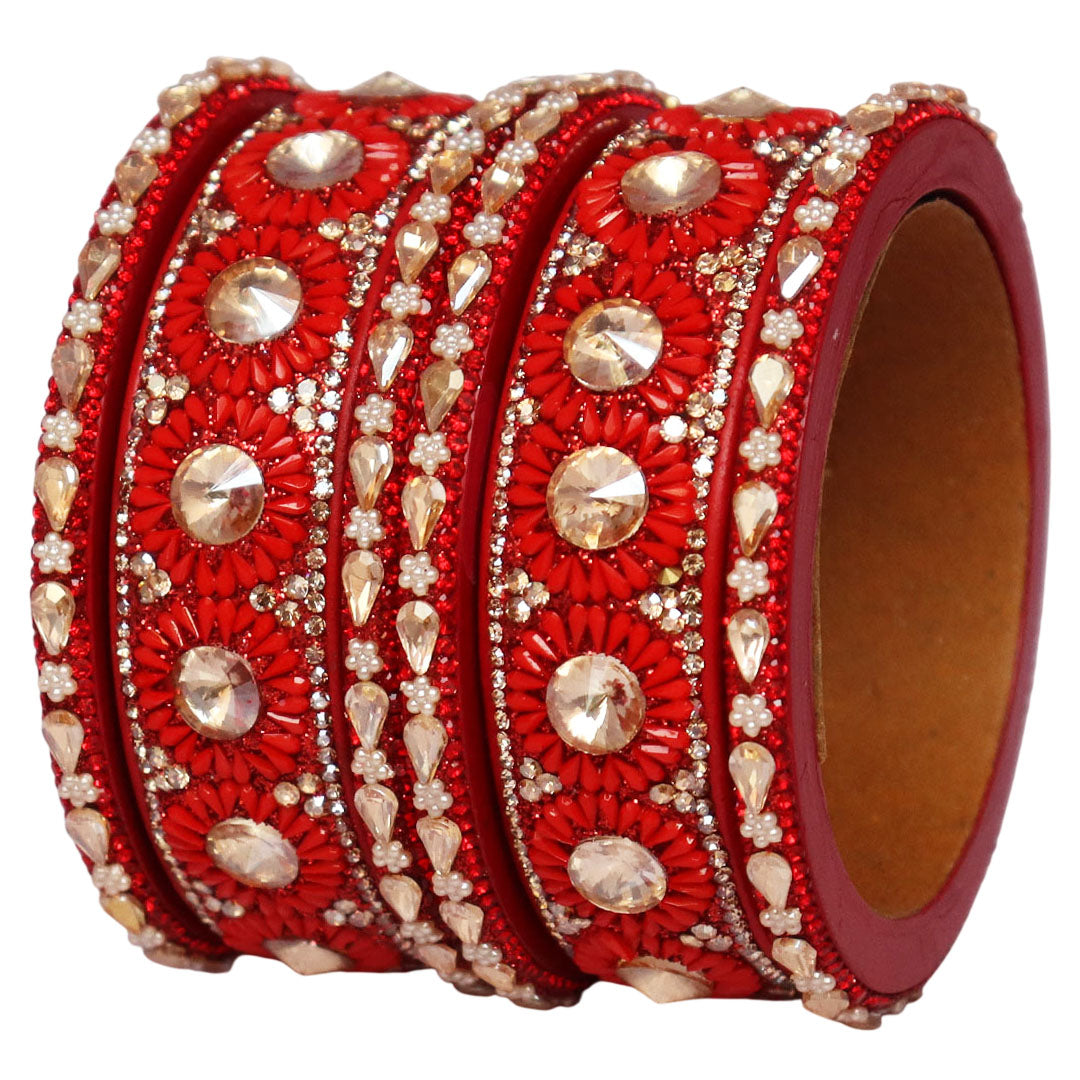 Beautiful Lac Bangles Set with Floral Stone Design for Brides