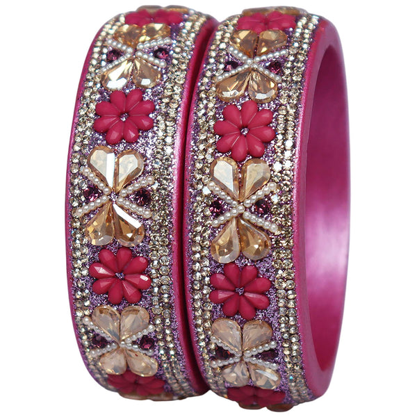 Designer Kundan Lac Bangles with Floral Rhinestones & Pearl Work by TAJ BRIDAL STORE