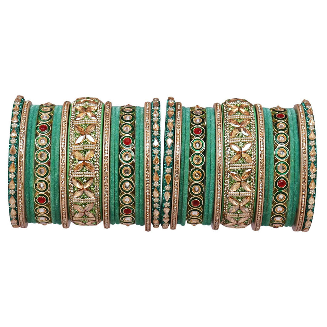 Rajasthani Wedding Chura with Kundan Beads & Velvet Bangles