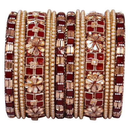 Designer Metal Short Bangles for Wedding with Kundan & Pearl Work