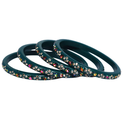 Rajasthani Handmade Lac Bangles with Multicolour Heart-Shaped Stones and Rhinestone Work by TAJ BRIDAL STORE