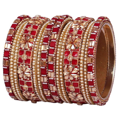 Designer Metal Short Bangles for Wedding with Kundan & Pearl Work