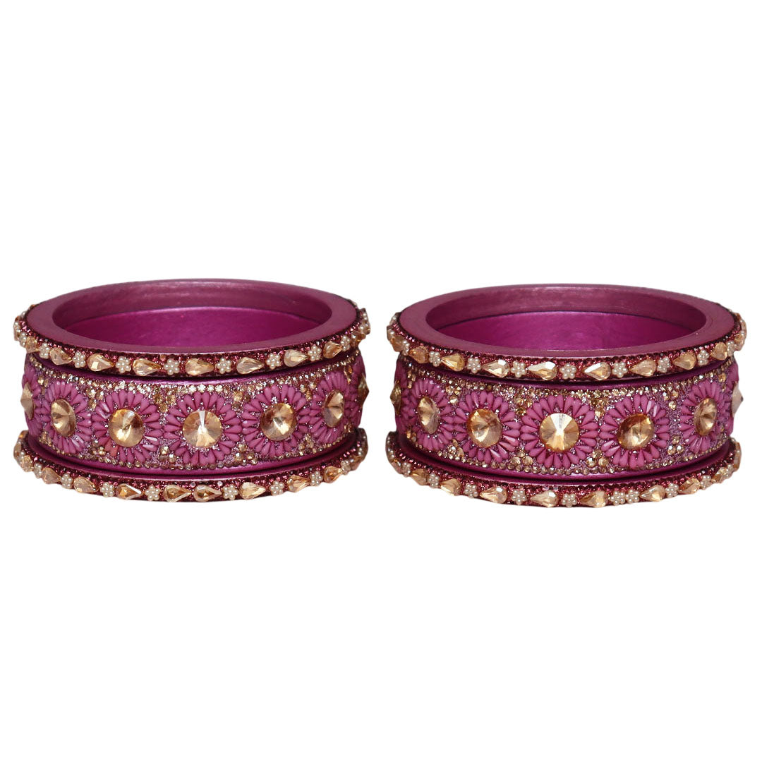 Beautiful Lac Bangles Set with Floral Stone Design for Brides
