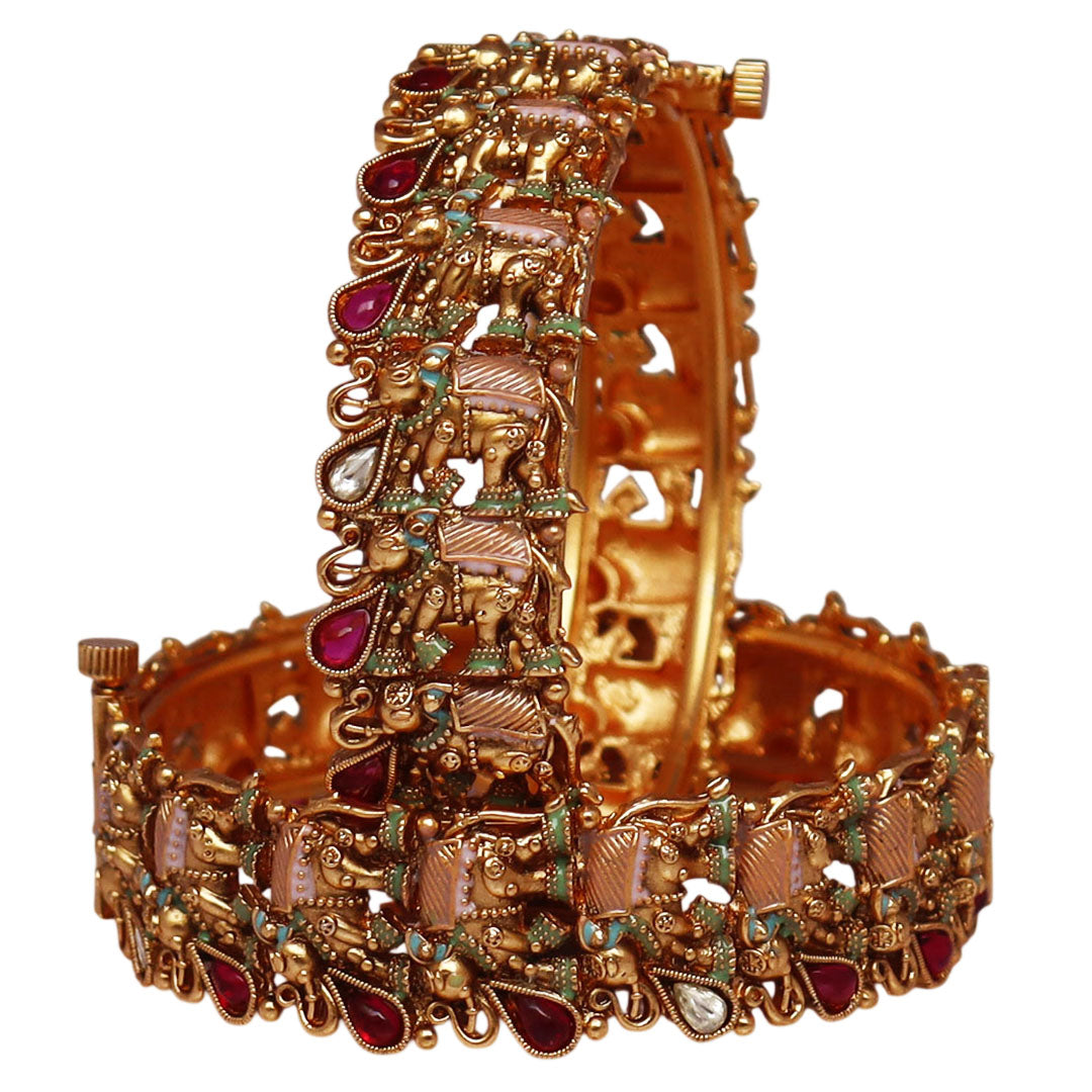 Traditional Gold Plated Bracelet with Elephant Artwork