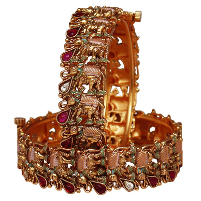 Traditional Gold Plated Bracelet with Elephant Artwork