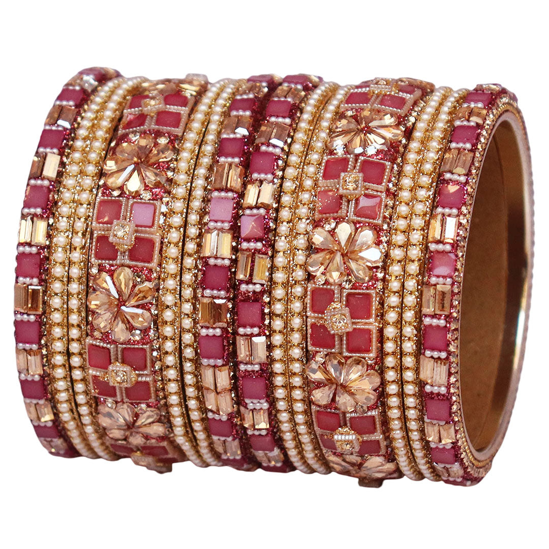 Designer Metal Short Bangles for Wedding with Kundan & Pearl Work