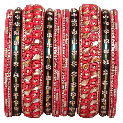 Fancy Jaipuri Lac Short Bangles Set with Kundan & Beads Design