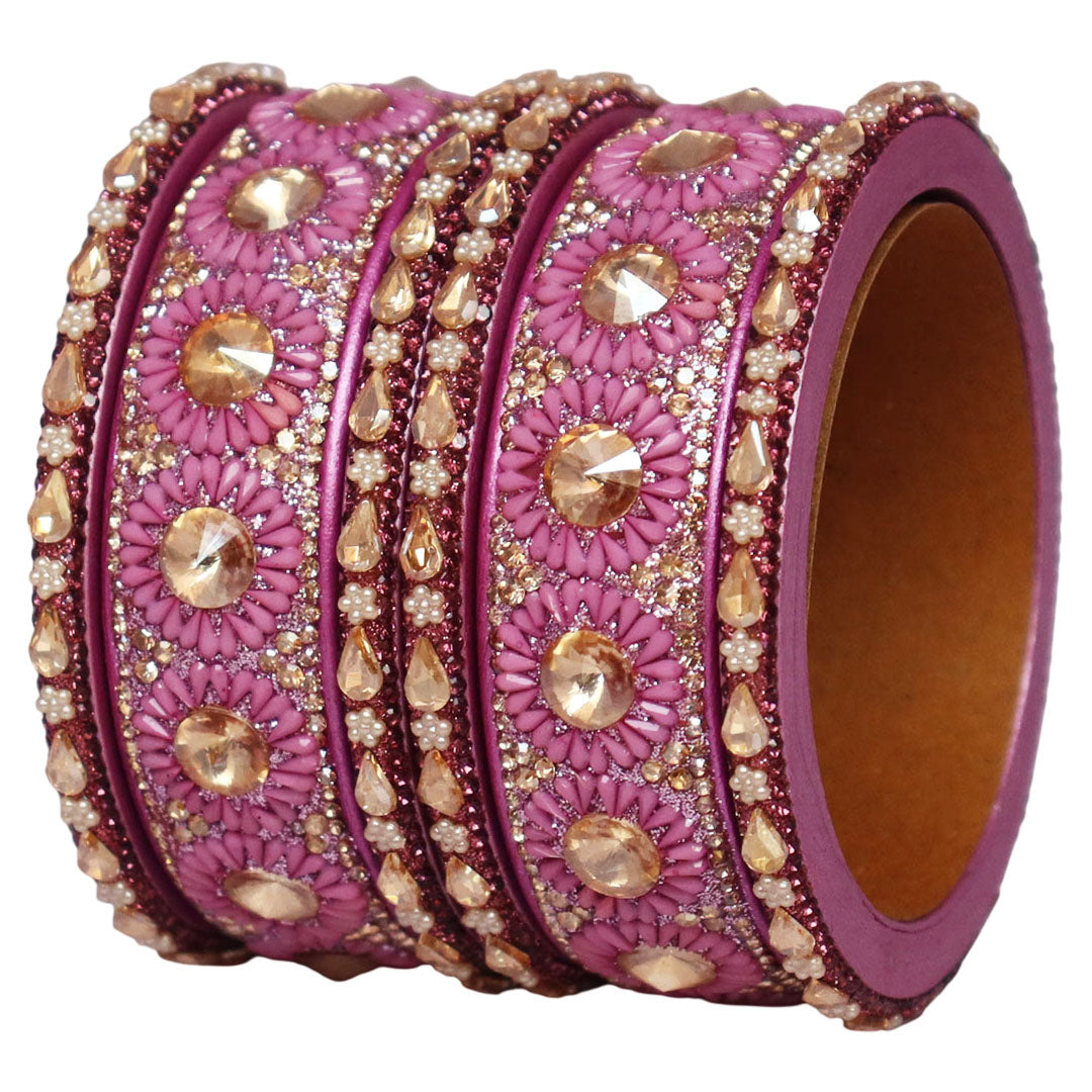 Beautiful Lac Bangles Set with Floral Stone Design for Brides