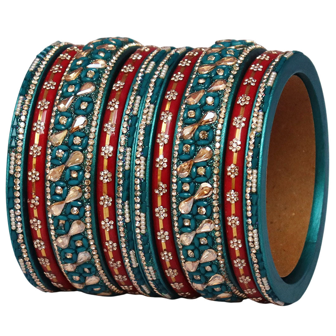 Fancy Jaipuri Lac Short Bangles Set with Kundan & Beads Design