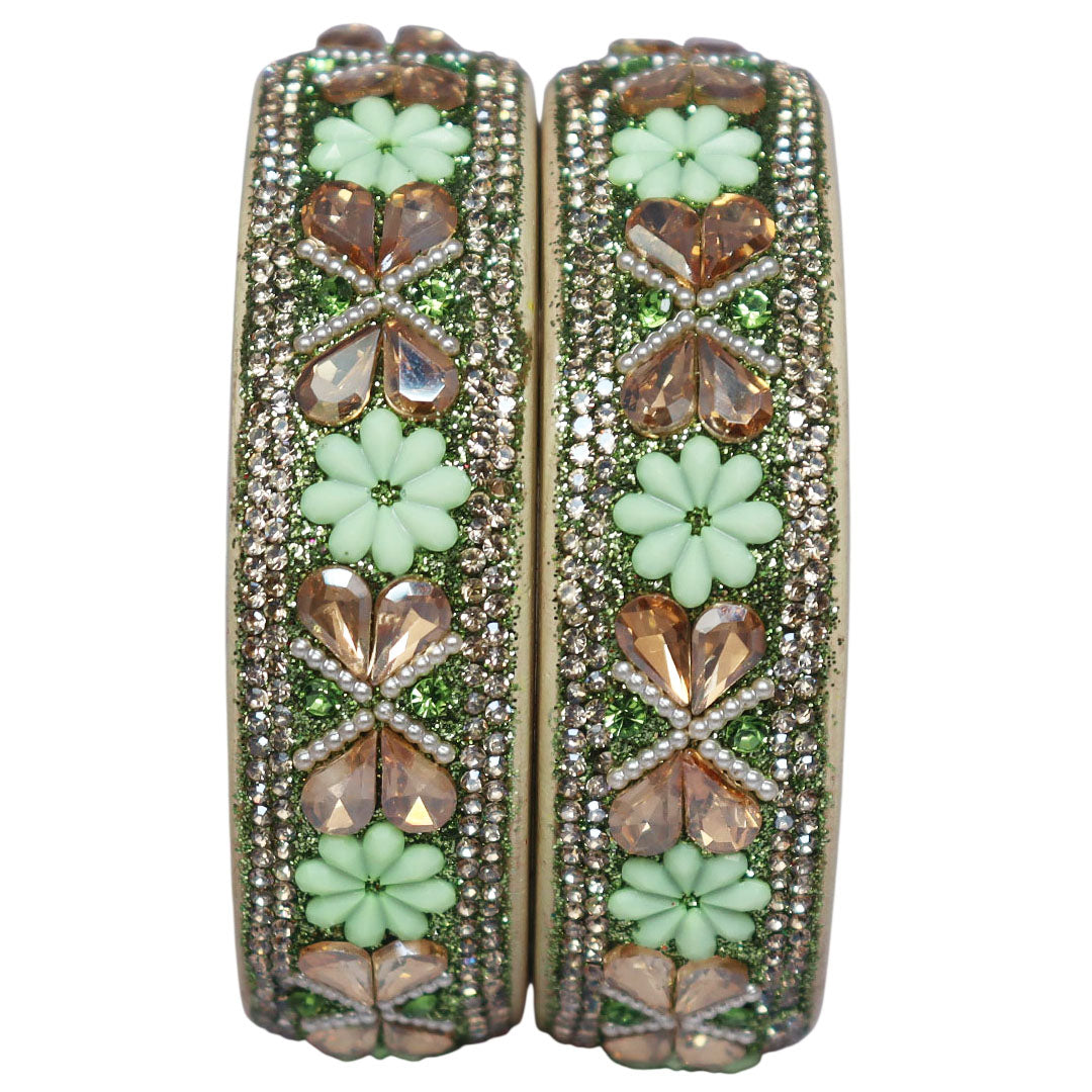 Designer Kundan Lac Bangles with Floral Rhinestones & Pearl Work by TAJ BRIDAL STORE