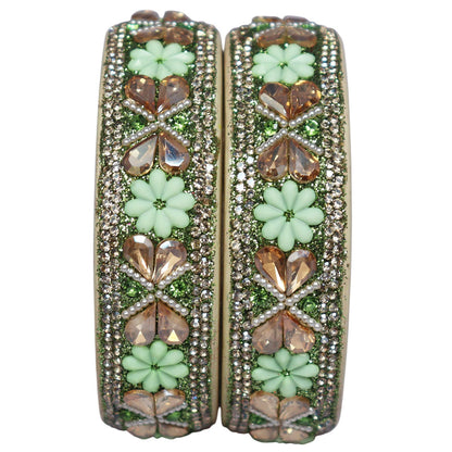 Designer Kundan Lac Bangles with Floral Rhinestones & Pearl Work by TAJ BRIDAL STORE