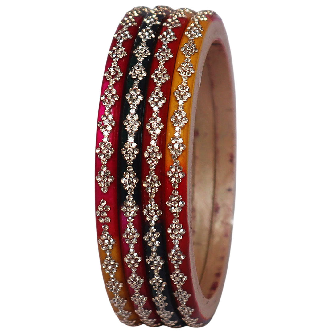 Premium designer red lac bangles for women with rhinestone work