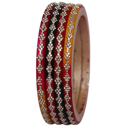 Premium designer red lac bangles for women with rhinestone work