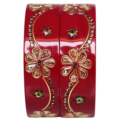 Jaipuri Lac Bangles Kundan Rhinestone Flower Designer Kada