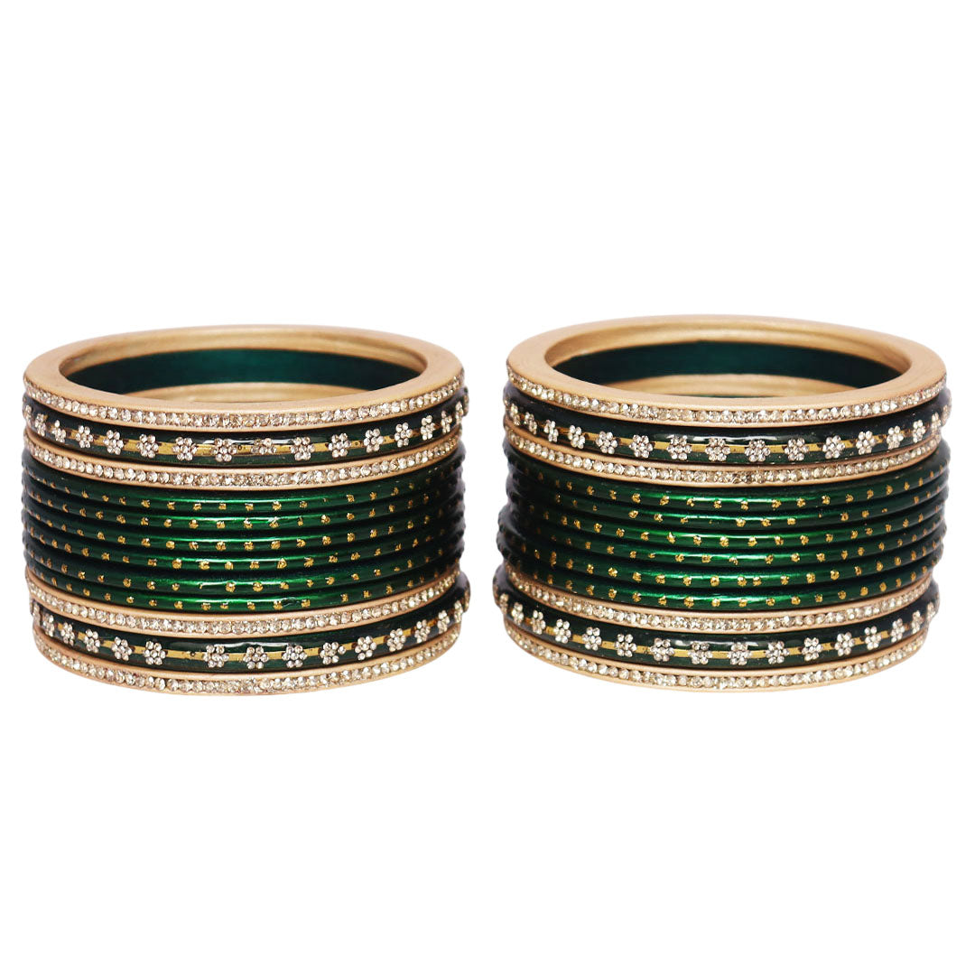 Handmade Green Lac Bangles Set for Women with Rhinestone Design | Traditional Sawan & Teej Bangles by TAJ BRIDAL STORE