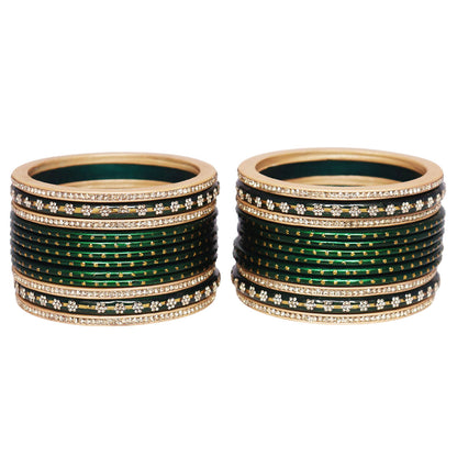 Handmade Green Lac Bangles Set for Women with Rhinestone Design | Traditional Sawan & Teej Bangles by TAJ BRIDAL STORE