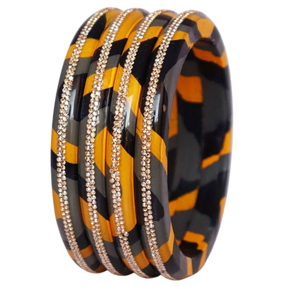 Lac Bangles Set Lahariya Design with Rhinestones Work
