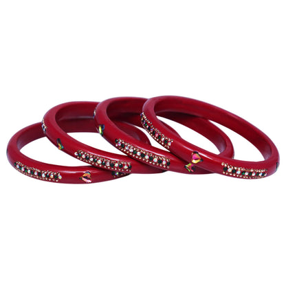 Rajasthani Lac Bangles with Heart Shape Kundan & Rhinestones