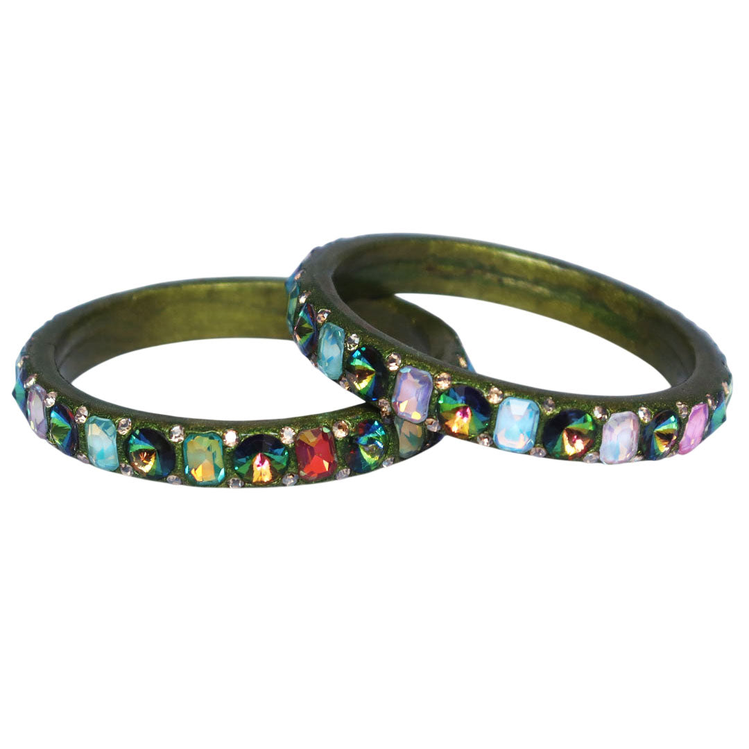 Antique Multicolor AD Stone Lac Bangles for Women | Traditional Rajasthani Handmade Bangles Set of 2