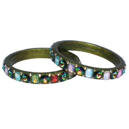 Antique Multicolor AD Stone Lac Bangles for Women | Traditional Rajasthani Handmade Bangles Set of 2