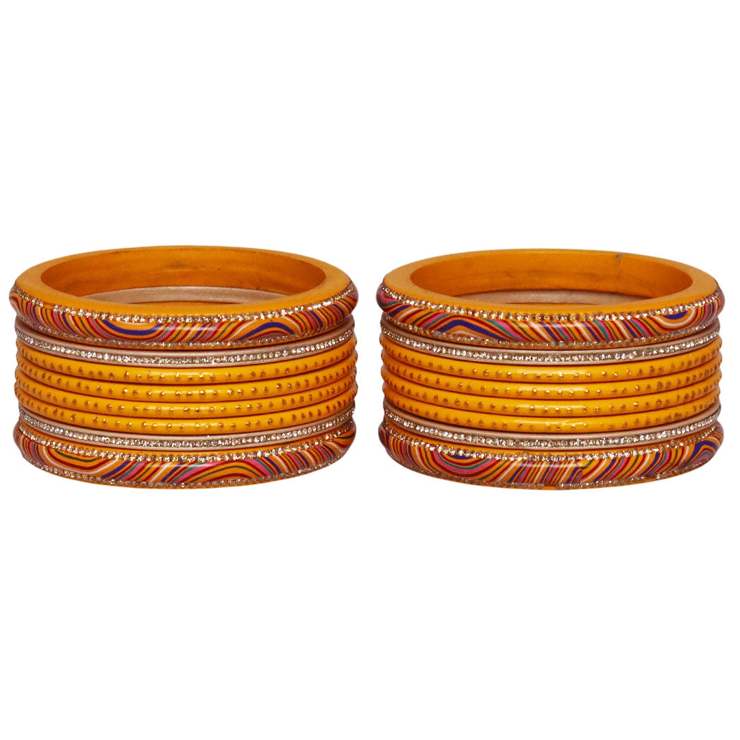 Stylish Rajasthani Lac Short Bangles Set with Lahariya & Boond Design