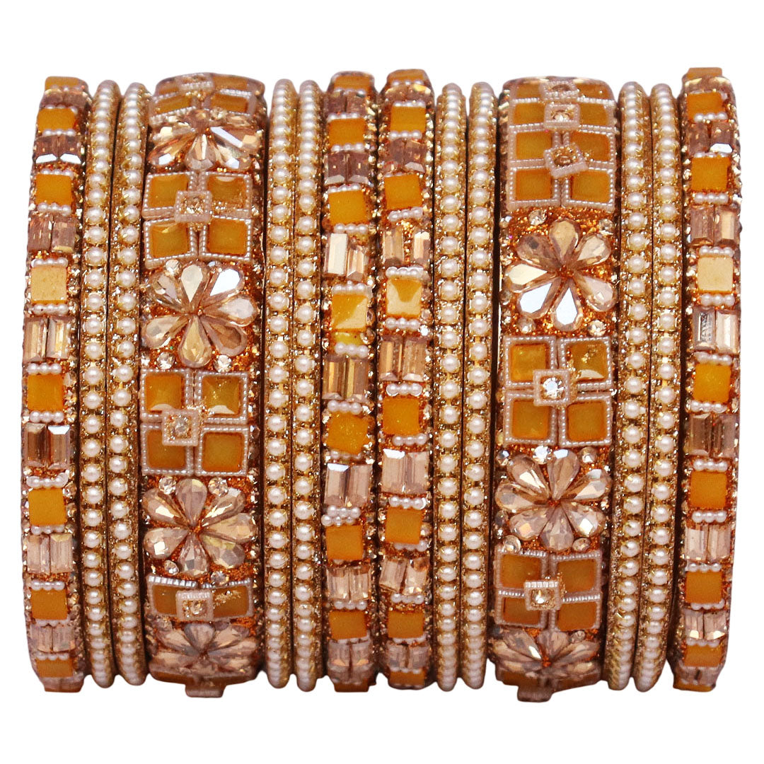 Designer Metal Short Bangles for Wedding with Kundan & Pearl Work