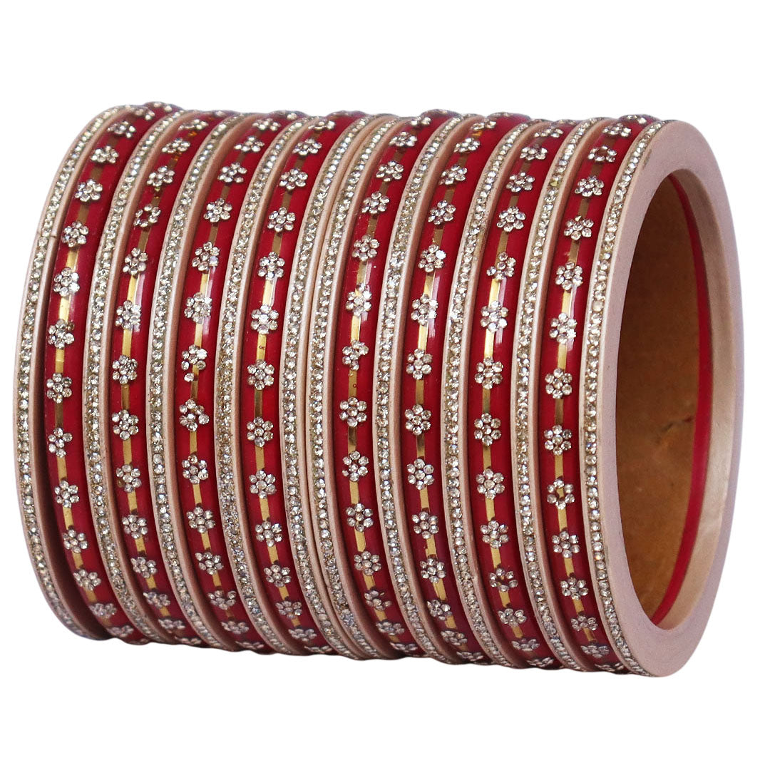 Bridal Rajasthani Lac Bangles Set with Floral Stone Work