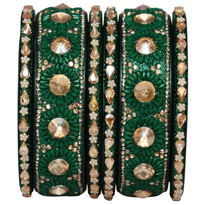Beautiful Lac Bangles Set with Floral Stone Design for Brides