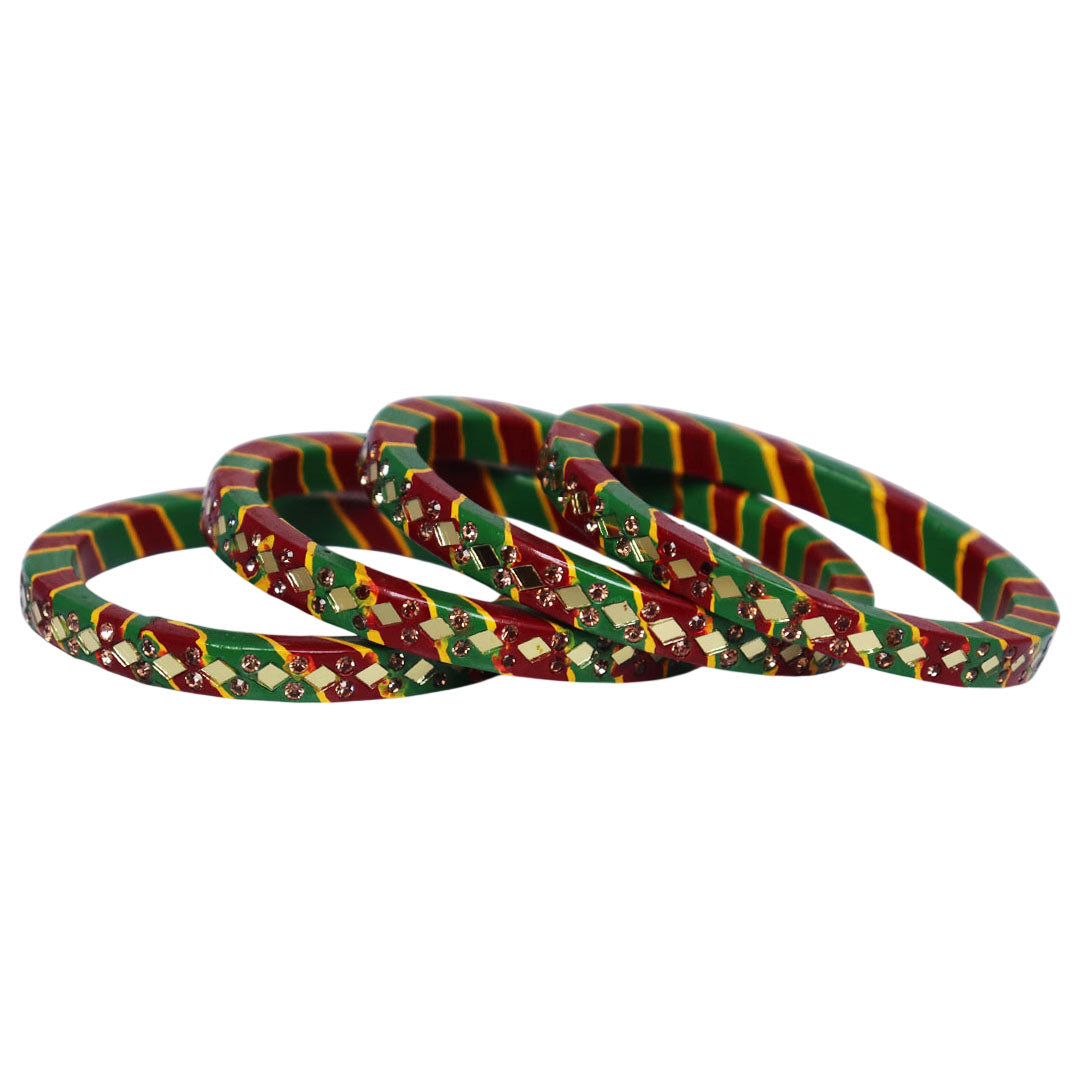 Traditional Rajasthani Leheriya Lac Bangles for Women | Handmade Mirror Work & Rhinestone Bangles by TAJ BRIDAL STORE