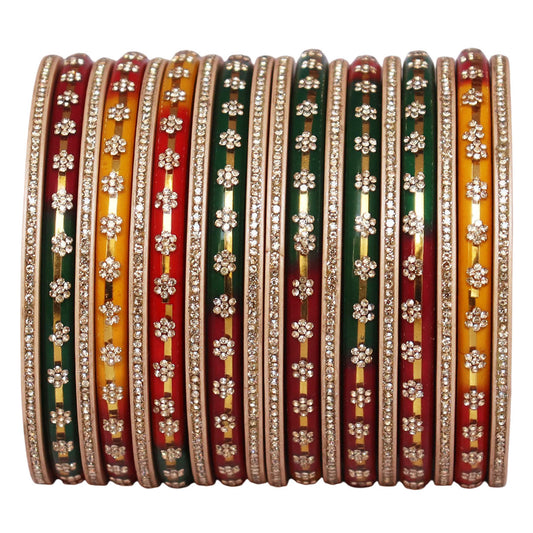 Bridal Rajasthani Lac Bangles Set with Floral Stone Work