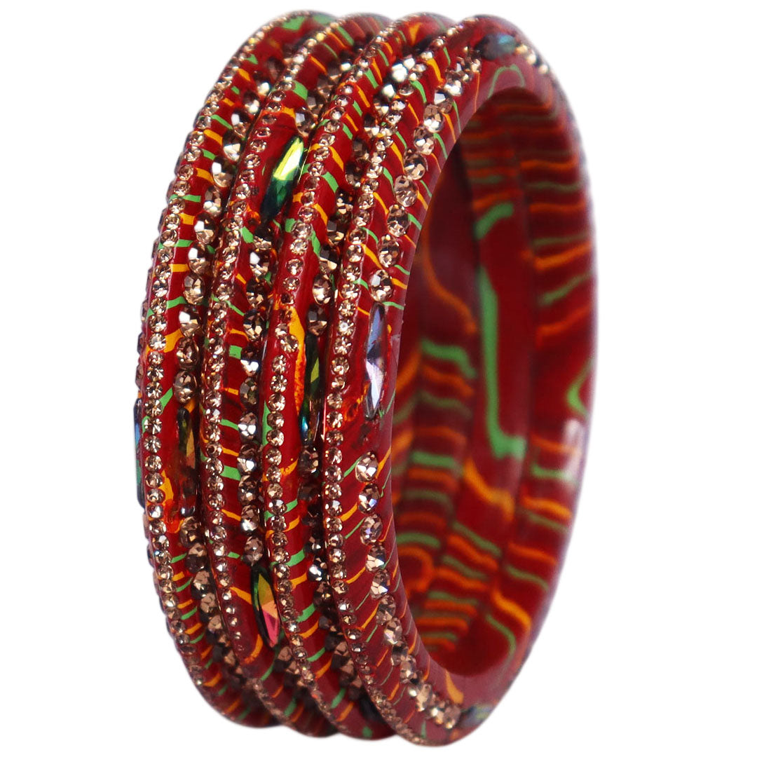 Lehariya Lac Bangles for Women | Traditional Rajasthani Rhinestone Bangles | Glossy Festival & Wedding Bangles By TAJ BRIDAL STORE