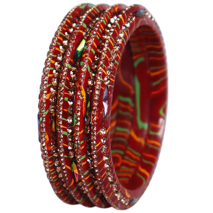 Lehariya Lac Bangles for Women | Traditional Rajasthani Rhinestone Bangles | Glossy Festival & Wedding Bangles By TAJ BRIDAL STORE