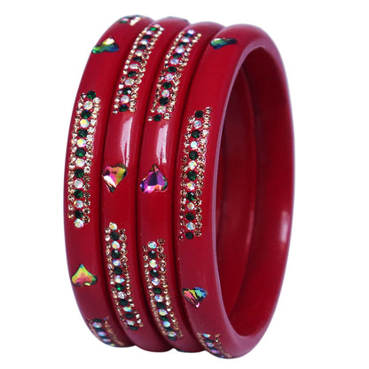 Rajasthani Lac Bangles with Heart Shape Kundan & Rhinestones